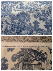 Linen Fabric Laura Ashley House Party Toile Country Scene Chambray/Blue 77×54″
