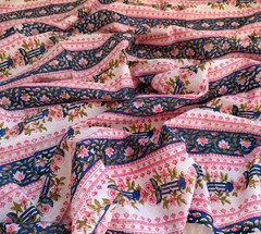 Blue Pink Floral Hand Block Print Cotton Fabric Indian Sewing Fabric by Yard