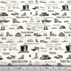 French Fashion Shoes & Hats YUWA Black & White Cotton Fabric by the HALF YARD