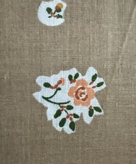 Vtg Cotton Floral Fabric Orange Marigold Plants on White & Tan W45”xL3.7Yards