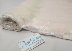 Iridescent White Glitz Sequins Fabric / 3mm Sequin on Poly Mesh BTY