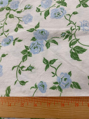 Vintage cotton flannel fabric /light blue rose design on white 33″ x 60″