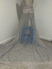 Silver Rhinestone Sprinkles Glitter lace fabric 50″ width Sold By The Yard