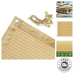 Durable 12x12ft High-Density Sun Shade Cloth with Bungee Balls – Classic Wheat