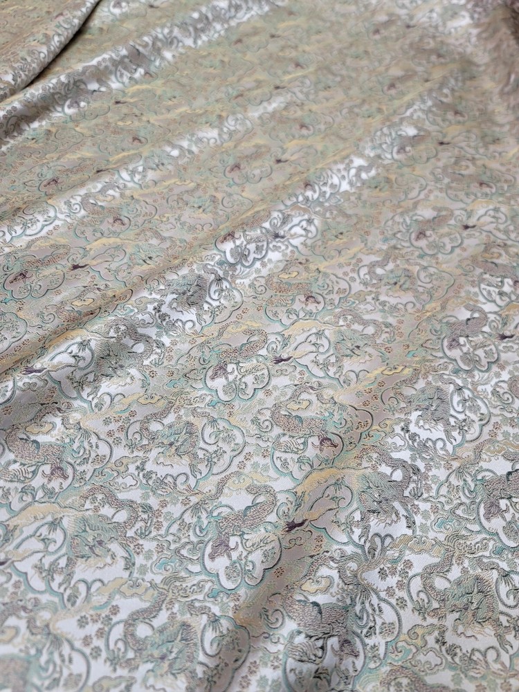 Asian Pattern Jacquard Brocade Fabric By The Yard Sage Beige For Dress Upholster