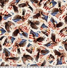 Quilting Treasures – 1776 – Eagle & Flag Toss – Birch, Fabric by the Yard