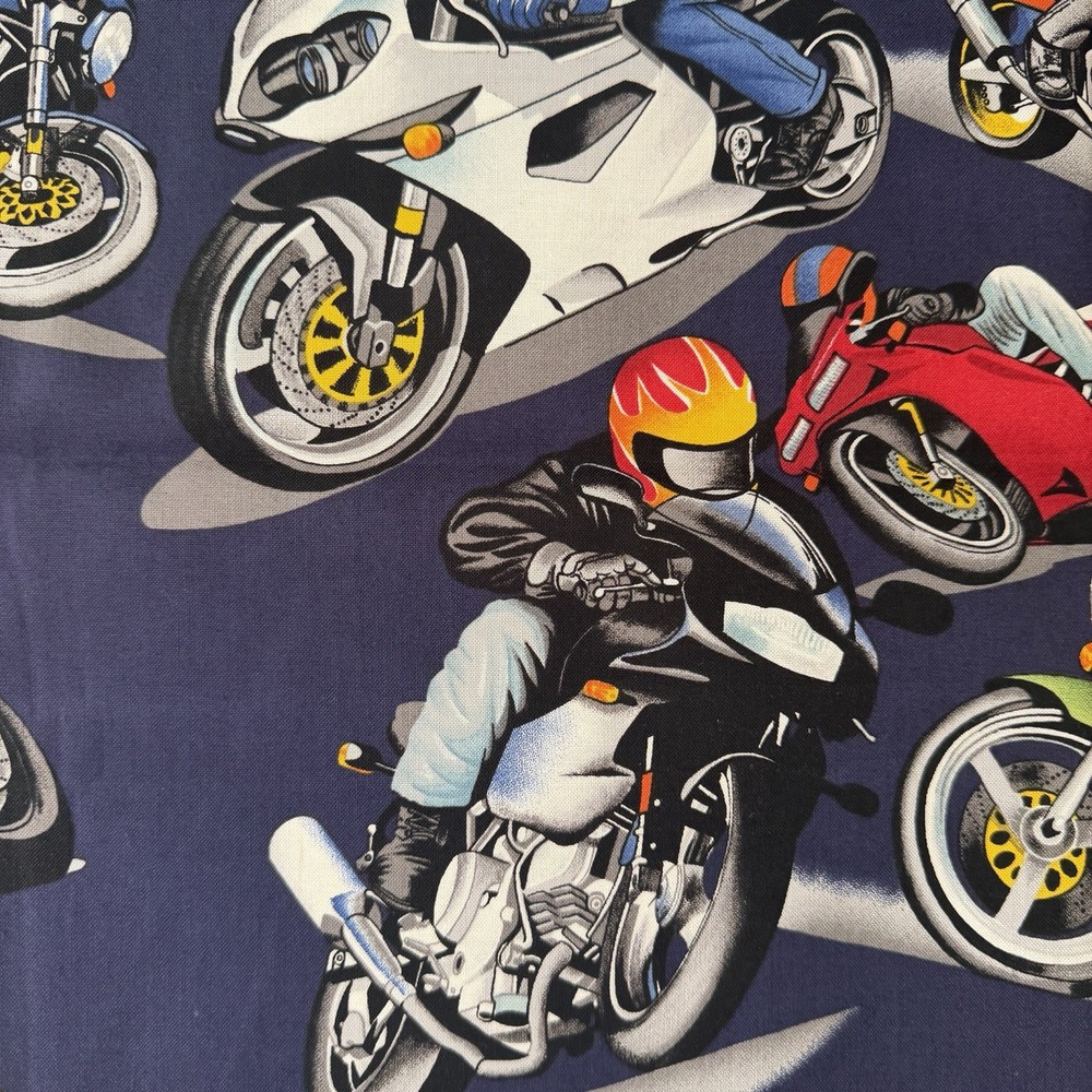Vintage Alexander Henry Fabric Sport Bike Motorcycle 43 X 33”