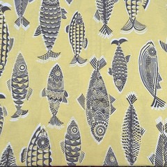 VTG Tommy Bahama Fishful Thinking Fabric Yellow Fish 54×129 3.5 Yds
