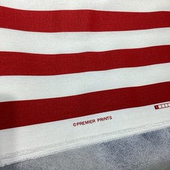 Red White Premier Prints Stripe Decorating Fabric 4.2 Yd total “Canopy Lipstick”