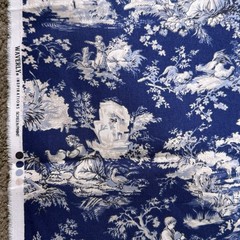 Waverly Toile Blue White Fabric 54×46 French Country Scenic Cotton