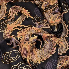 Gorgeous Metallic Gold Etched Purple Dragons on Black, Daiwabo by Trendtex