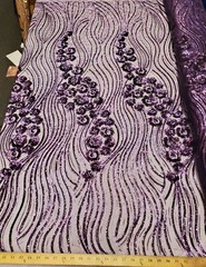 Plum Purple Floral Sequin Embroidery on Mesh Prom Sequin Fabric “Luxury Wavy”