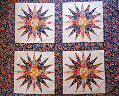 Fabric Panel 4 Pillow Fronts Pink Gold Black Star on Tan Black Border Cotton Vtg
