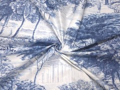P Kaufmann YORKSHIRE DALE COBALT Blue White Toile Designer Drapery Uph Fabric