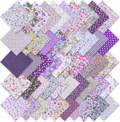 50 Pcs Purple Charm Pack Fabric, 5 Inch Pre Cut Cotton Floral Fabric Squares for