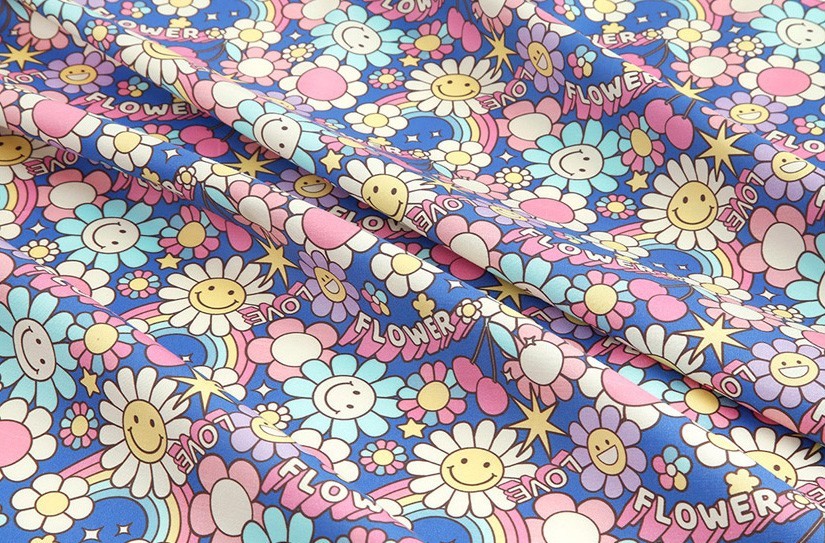 Casual Pop Smile Flower Patterned Fabric made in Korea by the Half Yard