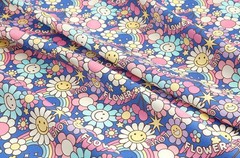 Casual Pop Smile Flower Patterned Fabric made in Korea by the Half Yard