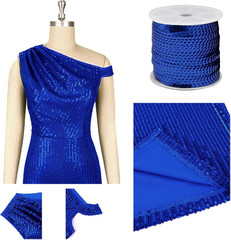 Royal Blue 6Mm Crafts round Flat Sequin Strip Trim on Strings for Crafts, Fringe