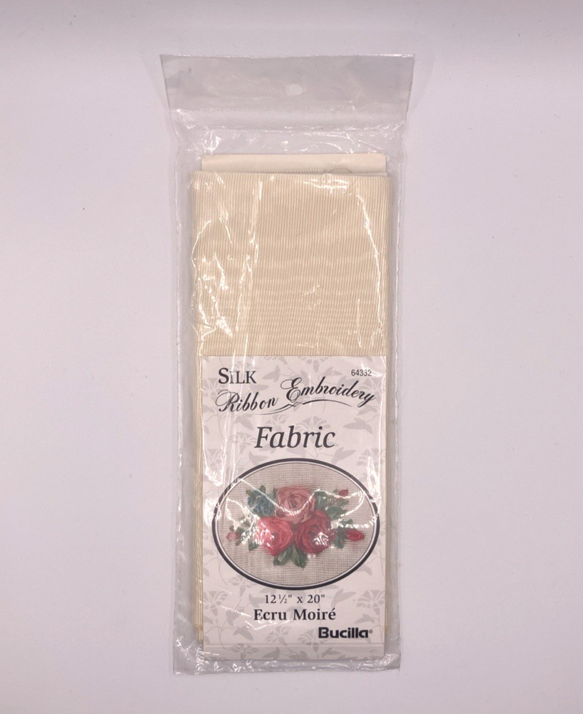 Bucilla Silk Ribbon Embroidery Fabric, Ecru Moire 12.5 X 20 inches. Unused.