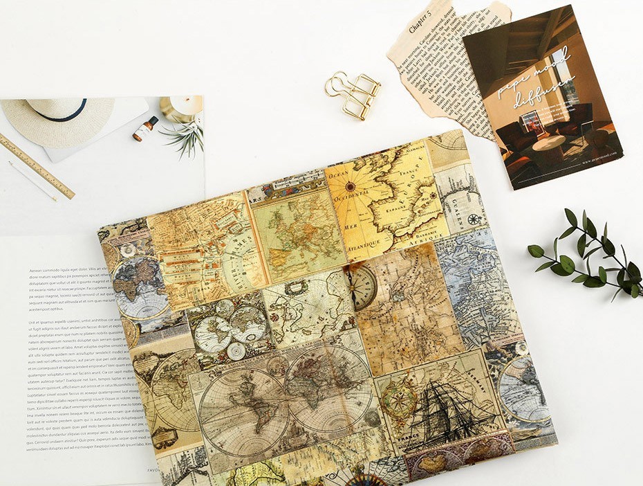 Vintage Retro World Map Patterned Fabric made in Korea By the Half Yard