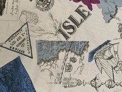 *VTG* Cotton fabric “JBJ Fabrics INC” Collage Travels/old Maps BTY 36”Lx55”W