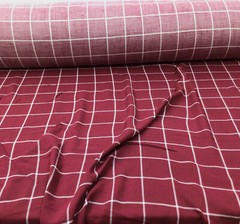 Challis Rayon Apparel Fabric Burgundy White Plaid F220