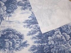 P Kaufmann YORKSHIRE DALE COBALT Blue White Toile Designer Drapery Uph Fabric