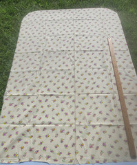 3.5 yds VTG Lilac Purple Orange-Yellow Green Beige Pin Dots Cotton Fabric Floral