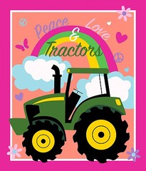 John Deere Tractor Pink Peace Love & Tractors 100% Cotton Fabric 36″ Quilt Panel