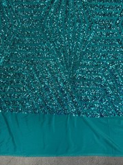 Thea TEAL Geometric Sequins Diamond & Stripes on Poly Spandex Fabric by the Yar