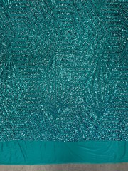 Thea TEAL Geometric Sequins Diamond & Stripes on Poly Spandex Fabric by the Yar