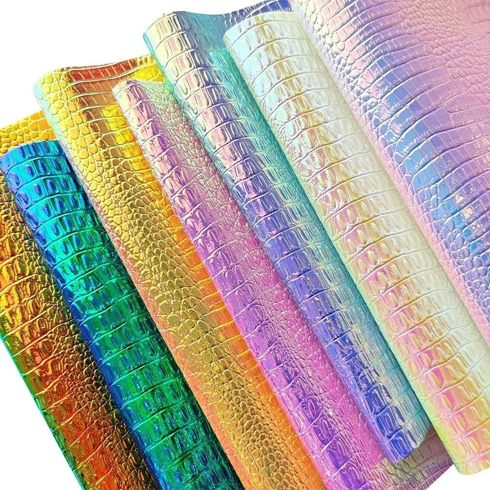 7 Pack Metallic Iridescent Faux Leather Sheets Embossed Crocodile Grain Anima…
