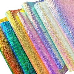 7 Pack Metallic Iridescent Faux Leather Sheets Embossed Crocodile Grain Anima…