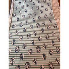 Vintage Flapper Girl Aviation Car Print Fabric Green Stripe 1.5 Yards 36×54