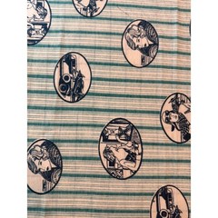 Vintage Flapper Girl Aviation Car Print Fabric Green Stripe 1.5 Yards 36×54
