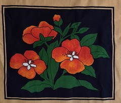 Vintage 1978 Finlayson Fabric Floral Squares 13” X 10.5” Tan Black Finland