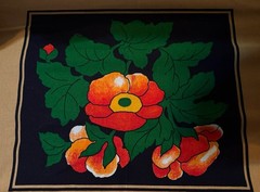 Vintage 1978 Finlayson Fabric Floral Squares 13” X 10.5” Tan Black Finland
