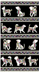 Dog On It Dogs Walk Paw Print Black Stripe Cotton Fabric Benartex 23″X44″ Panel