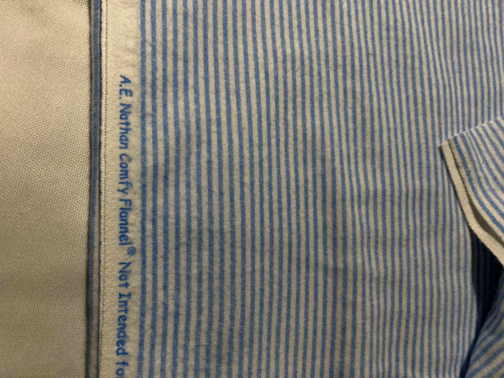 A. E. Nathan blue & white pinstripe cotton flannel fabric 45″ x 42″