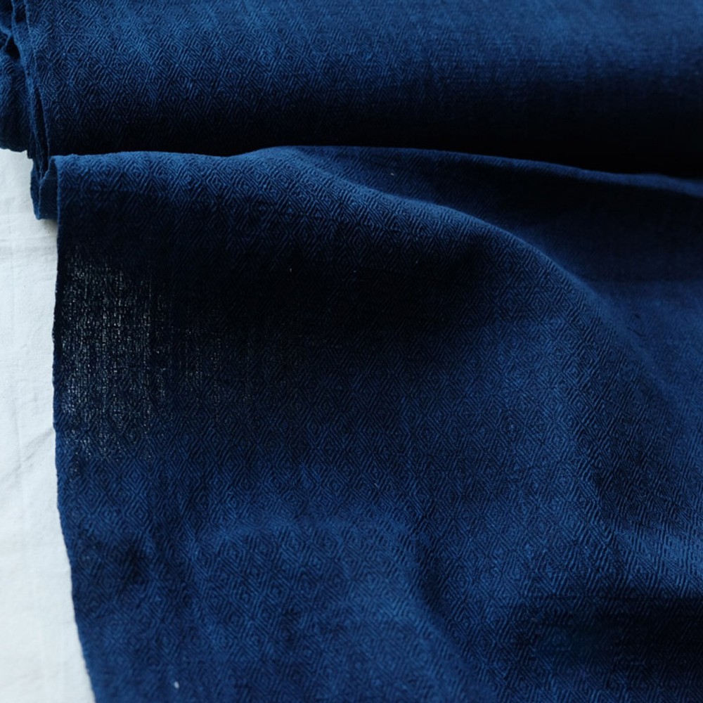 Hand Woven Ancient loom woven fabric indigo blue dyed yarn natural plant dyed