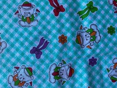 DRESSED TEDDY BEARS FABRIC~Aqua Plaid Bkgrnd~BOWS~Holding Banners~HATS TIES~Baby