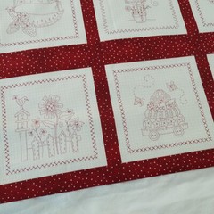 Maywood Summertime Fabric Panel Red Americana Cottagecore Cheater Blocks 27″x45
