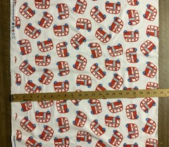 LONDON BUSSES WHITE COTTON FLANNEL FABRIC BTHY