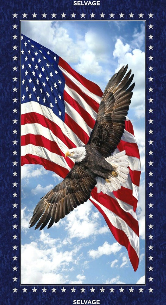 Patriotic Fabric 23″X44″ Panel USA Eagle Flag Cotton Timeless Treasures C7448