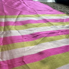 Vintage 1970s Thai Silk Fabric 2.3 yds Hot Pink Gold Silver Border Handwoven