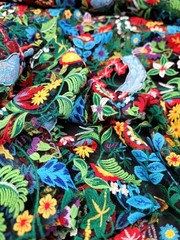 Multicolor Spring Red Blue Green Floral Lace Fabric By the Yard On Black Mesh