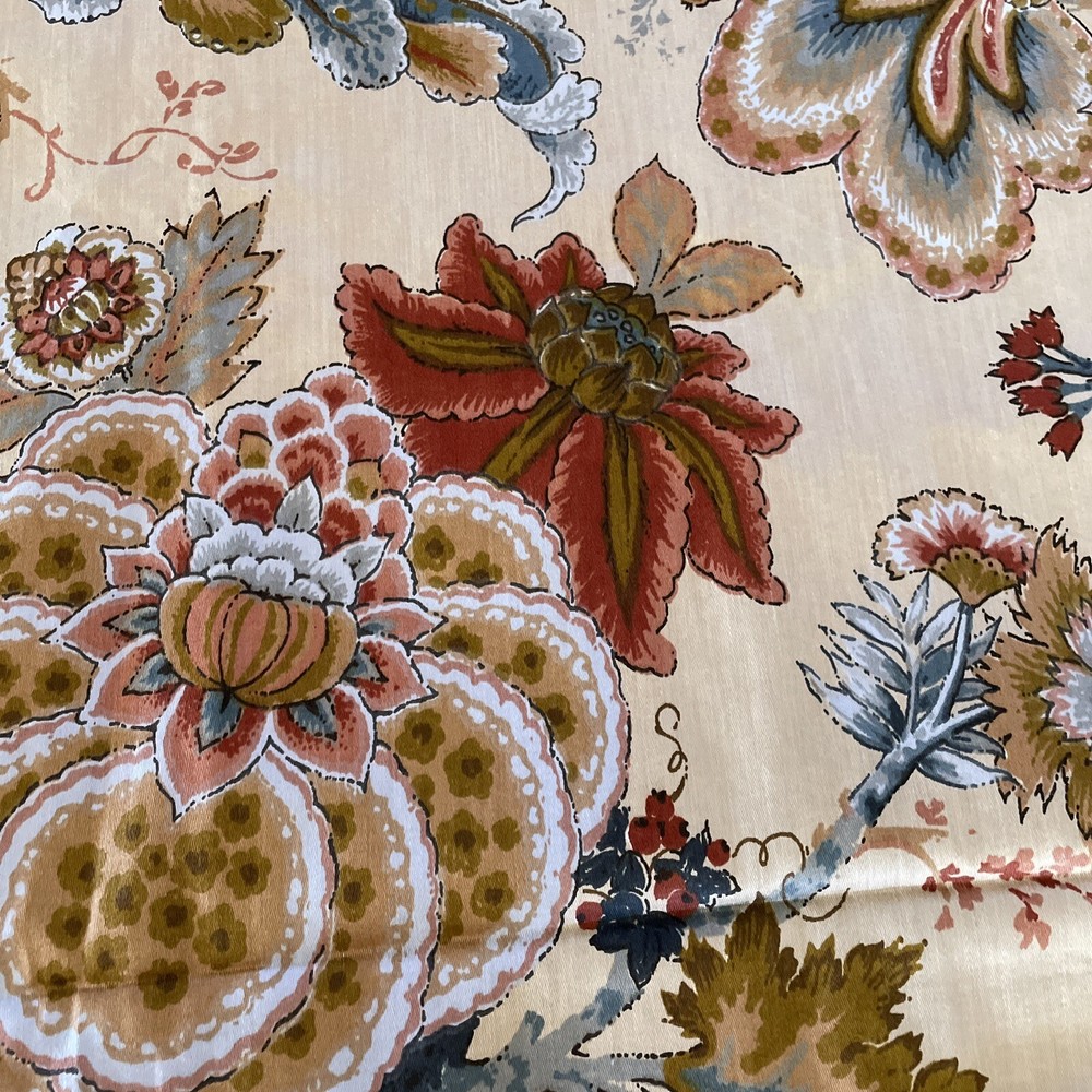 WIDE Tan Cream Brown Red Blue Floral Drapery Fabric Fifth 5th Avenue 4y