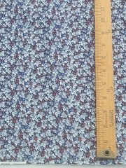 2yds Cranston Printworks Blue White Leaves Tiny Red Flowers Cotton Fabric 44/45″
