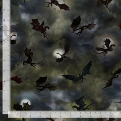 Fantasy Fabric | Dragon’s Lair Dragon Silhouette Gray | Timeless Treasures YARD