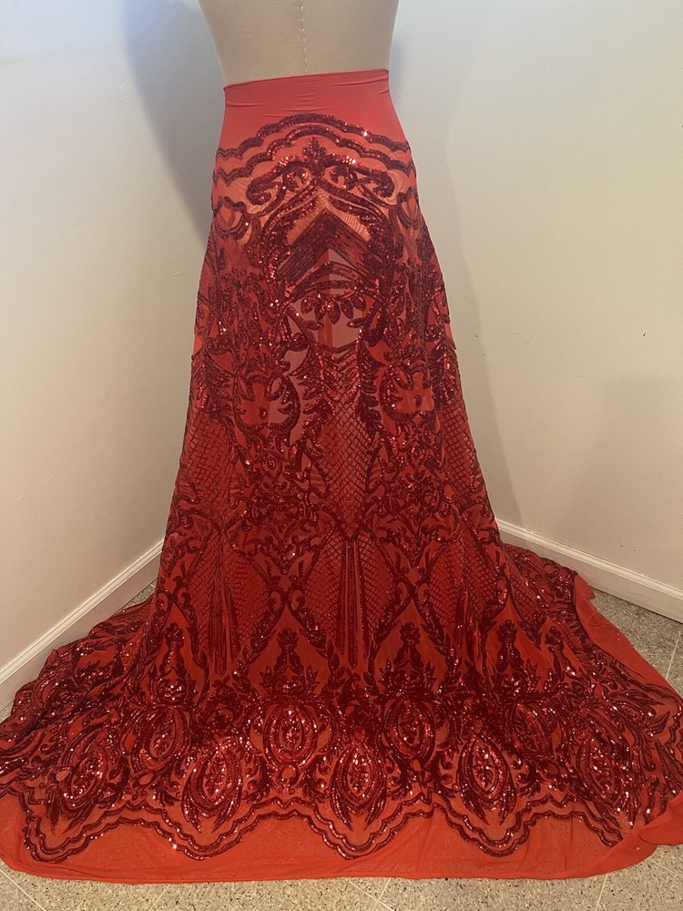 RED 4way Stretch Sequins Fabric 50” Width Sold By The Yard